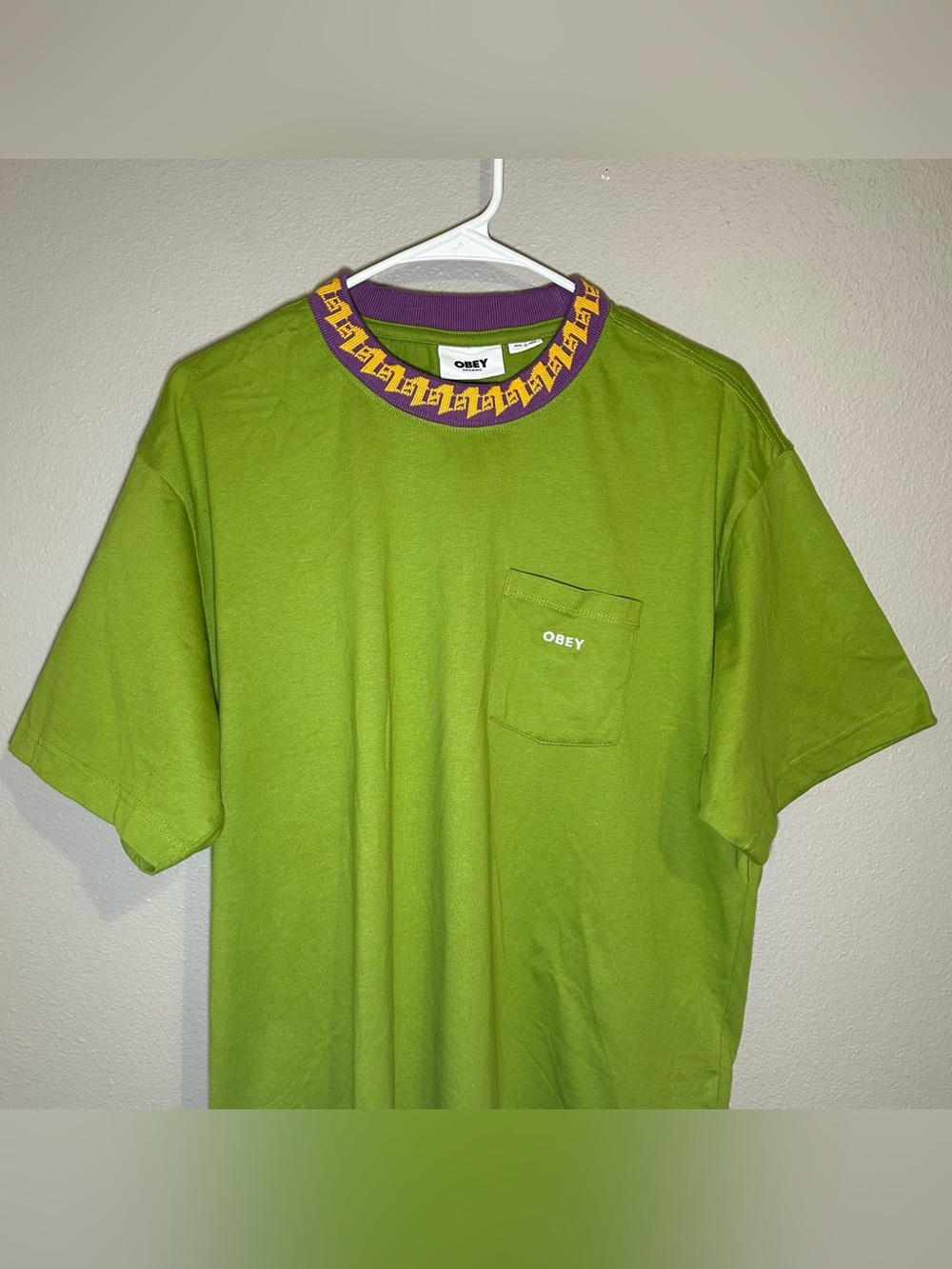 OBEY Green Organic Cotton Crewneck Short Sleeve Pocket T Shirt Men’s Size Large - Picture 3 of 12